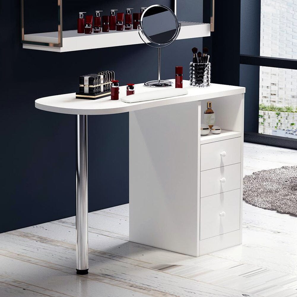 106cm White 3 Drawers Manicure Table with Metal Leg - House Comfort