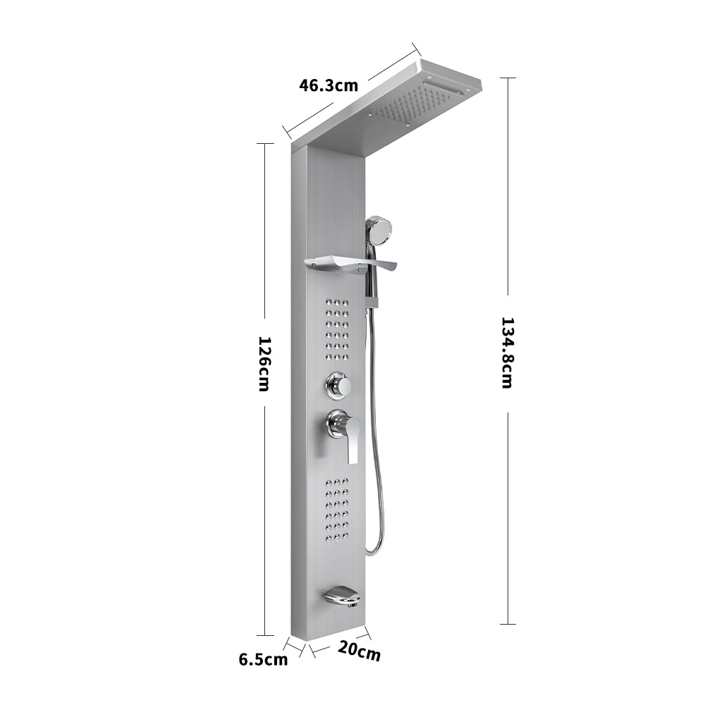 135cm H 5 Function Bathroom Silver Shower Panel with Hand Shower Head - House Comfort