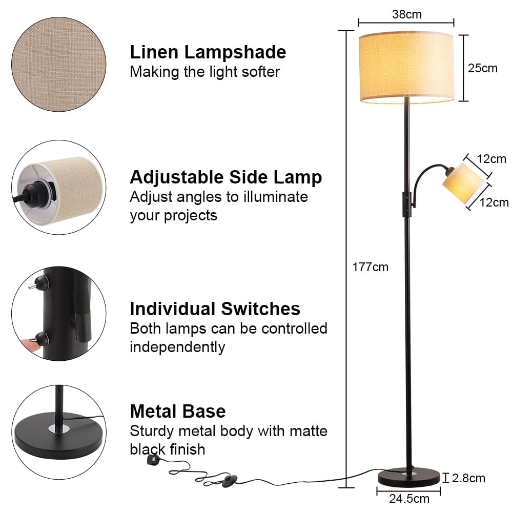 2 - Light Floor Standing Lamp with Adjustable Head - House Comfort