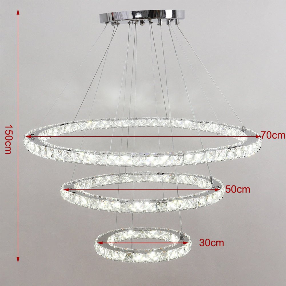 3 Rings Ceiling Light Crystal LED Chandelier Pendant Non - Dimmable - House Comfort