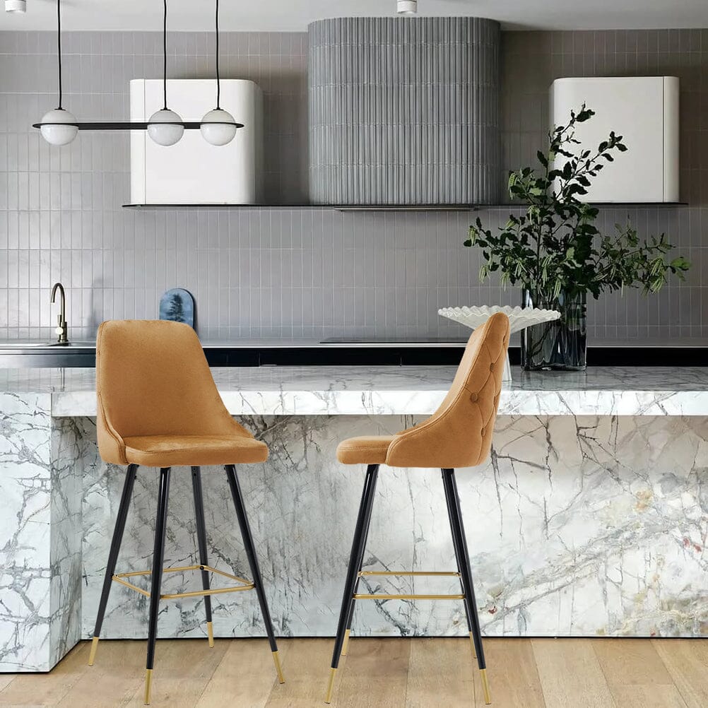 3ft Height Bar Stools with Footrest Set of 2 Velvet Padded - House Comfort