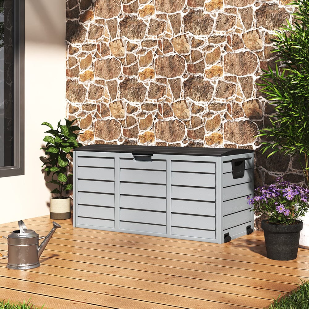 3ft L Grey Garden Storage Chest Box with Brown/Black Cover - House Comfort