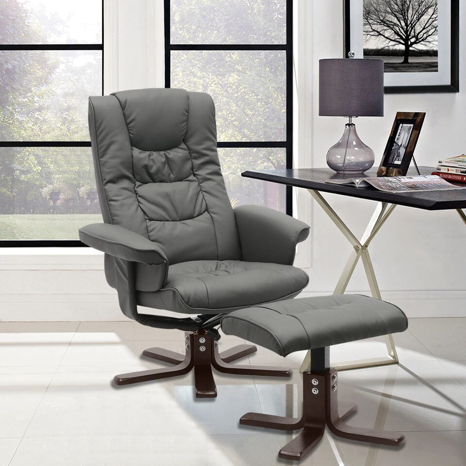 3ft Swivel Recliner Chair Armchair PU Leather with Footstool - House Comfort