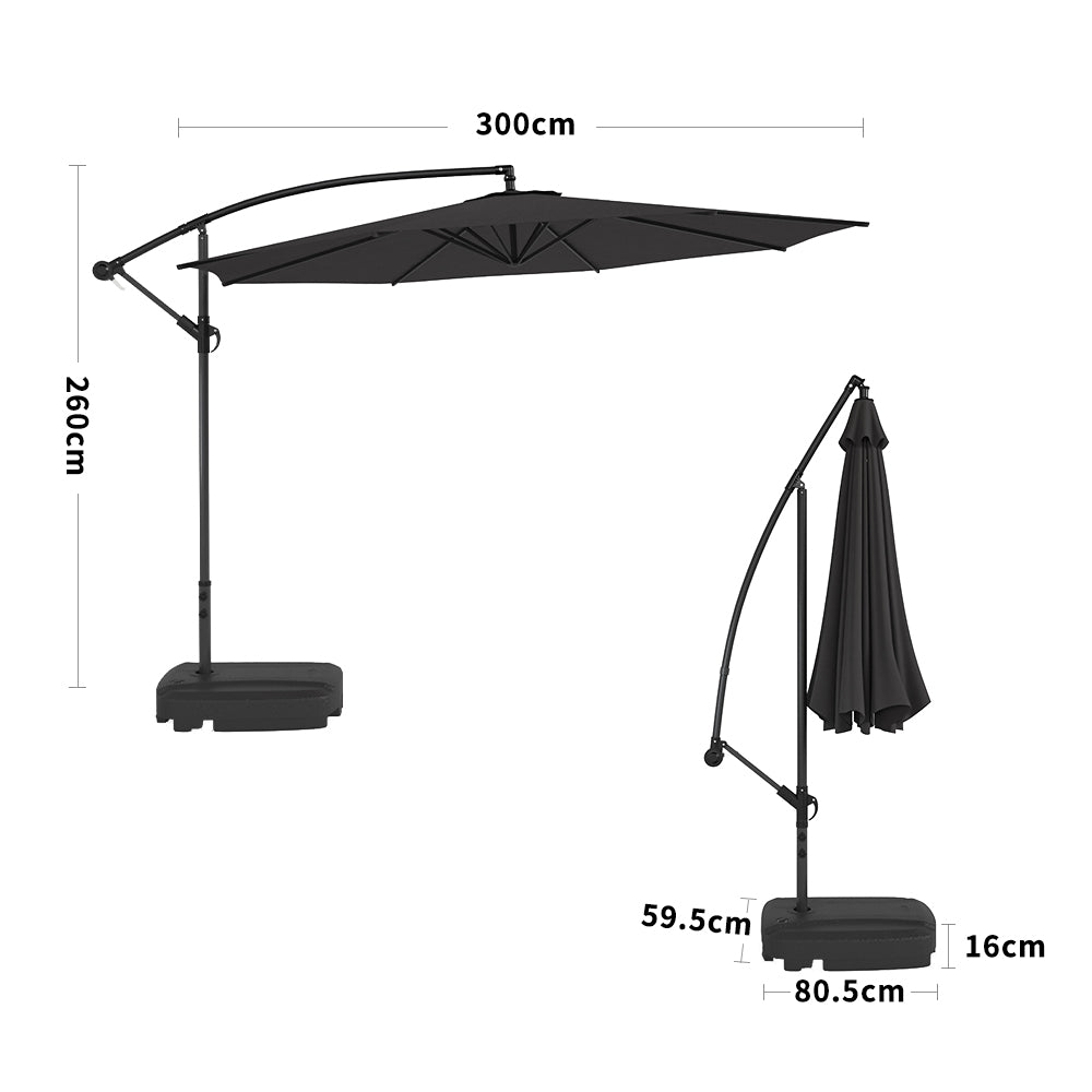 3M Sun Parasol Black Hanging Banana Umbrella - House Comfort