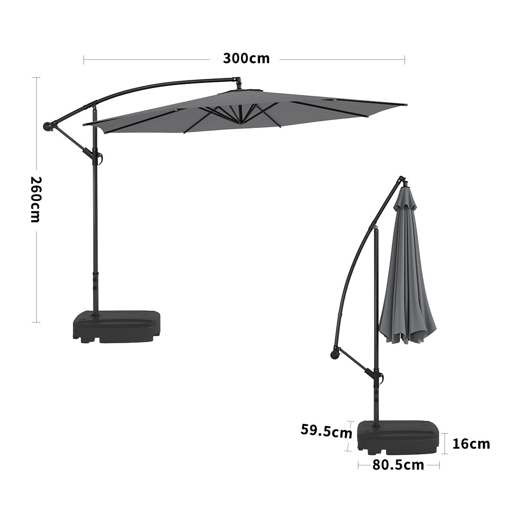 3M Sun Parasol Hanging Banana Umbrella Dark Grey - House Comfort