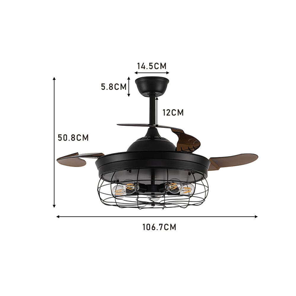 42 Inch Caged Style Ceiling Fan with Light 3 ABS Fan Blades - House Comfort