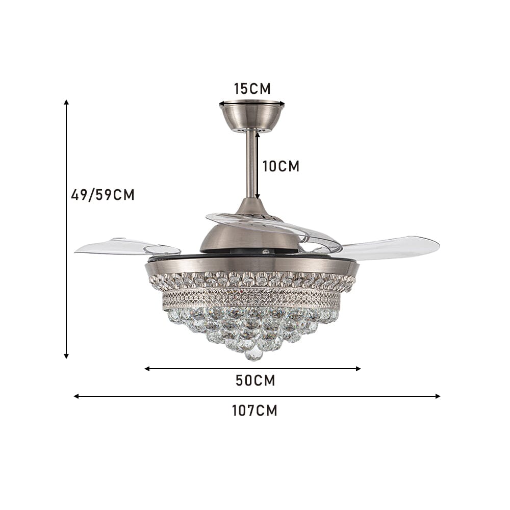 42 Inch Ceiling Fan with LED Light Crystal Chandelier Dimmable - House Comfort