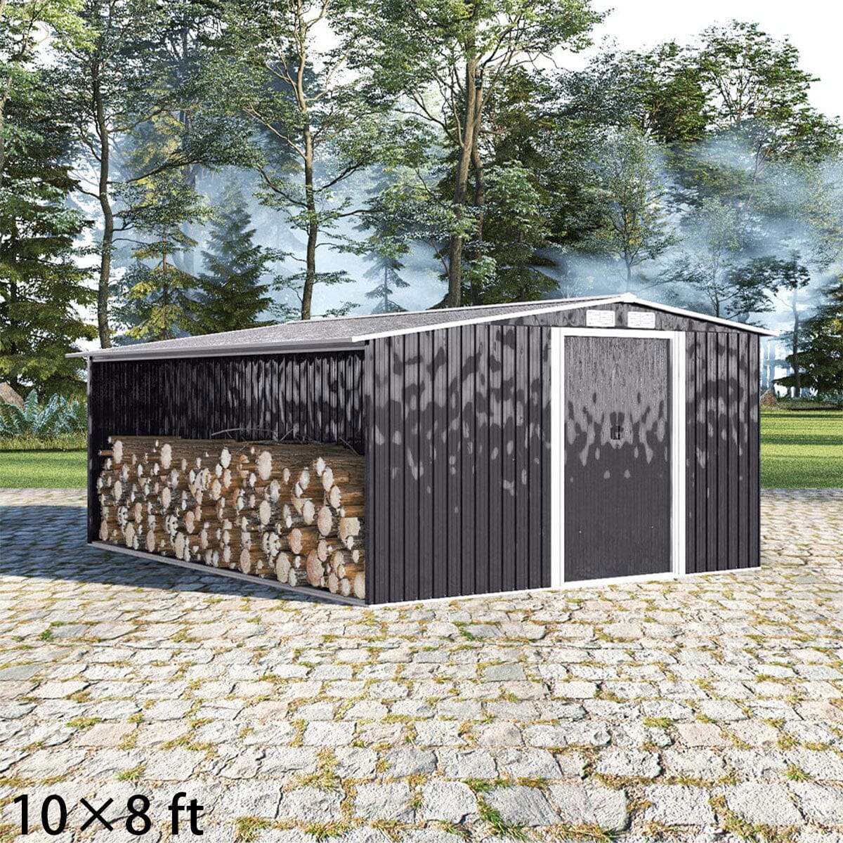 4×8/ 6×8 / 8×8/ 10×8ft Steel Garden Storage Bike Shed with Gable Roof Top Air Circulation Design - House Comfort