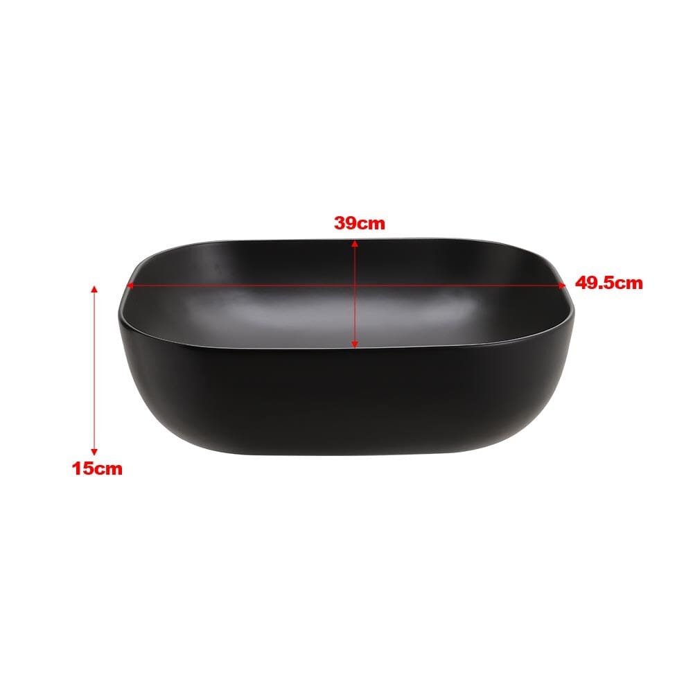49.5cm W Black Ceramic Sink with Matte Black Finish for Bathroom - House Comfort