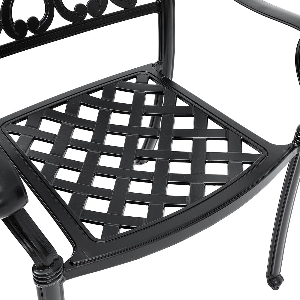 4Pcs Cast Aluminum Patio Dining Armchair with Black Frame and white Cushions - House Comfort