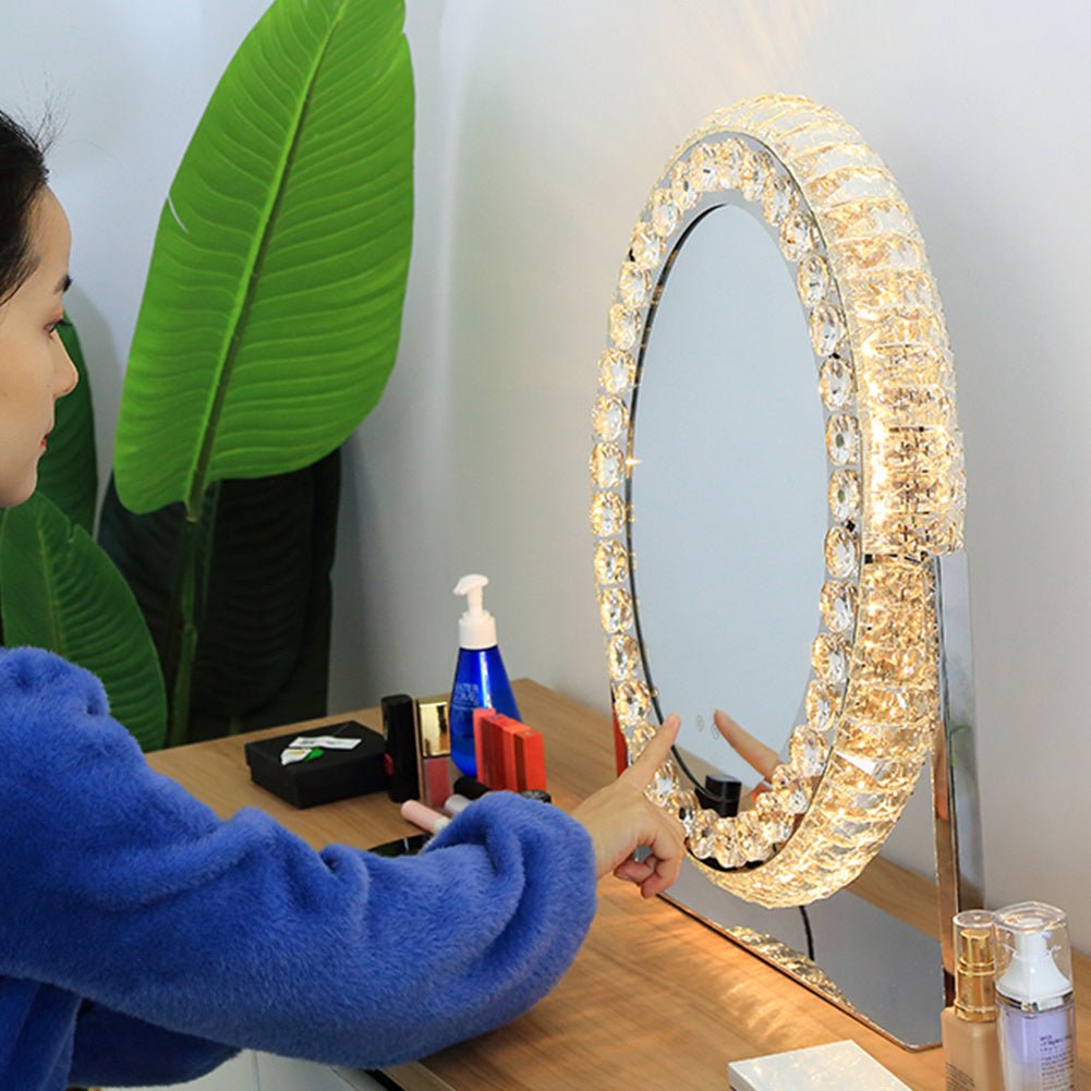 51cm H Hollywood LED Oval Makeup Mirror with Luxury Crystal - House Comfort