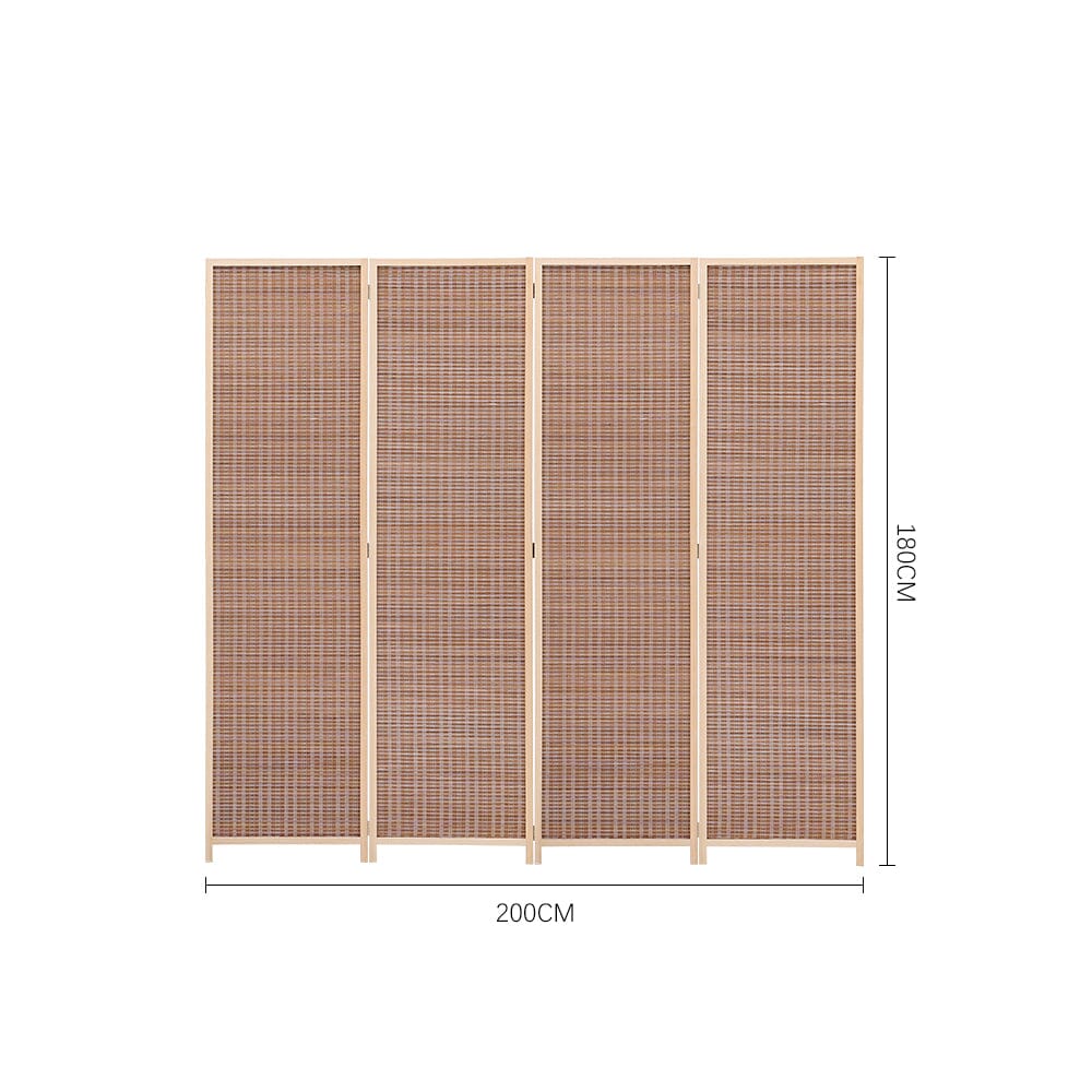 5ft W x 5ft H 2 Style Bamboo Woven 4 - Panel Folding Room Divider - House Comfort
