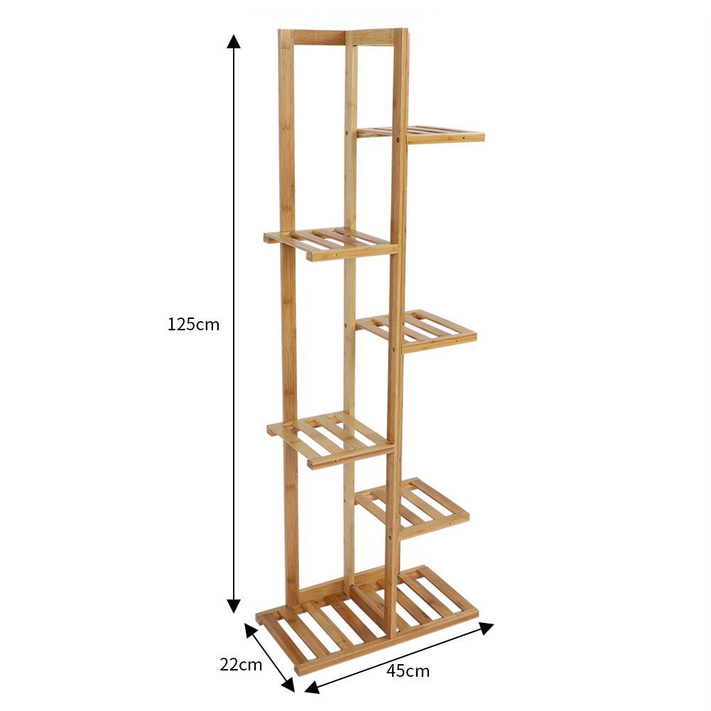 6 Tier Flower Stand Plant Pot Display Ladder Shelves Bamboo Shelf Storage Rack - House Comfort