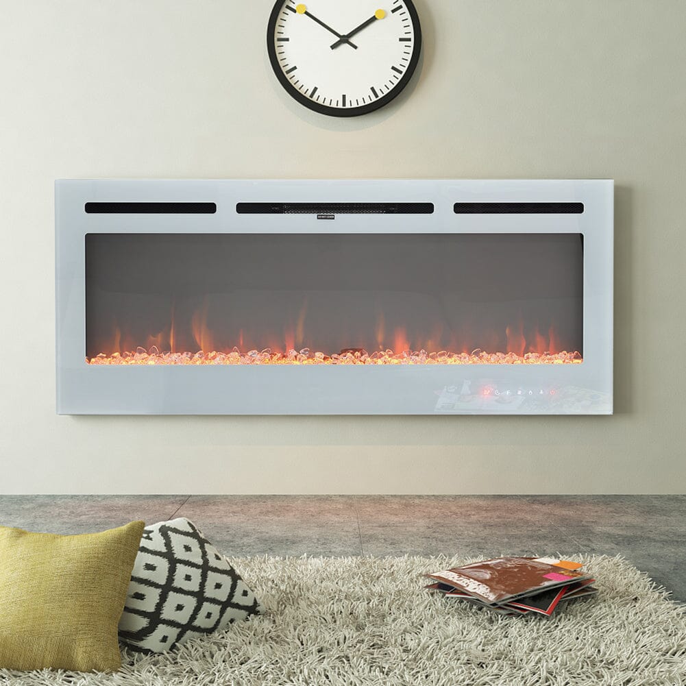 60 Inch Wall Mounted Fireplaces Recessed Fireplace 1800W White 5120BTU Electric Heaters - House Comfort