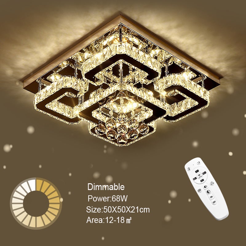 68 W Square LED Ceiling Light with Crystal Dimmable Warm Light - House Comfort