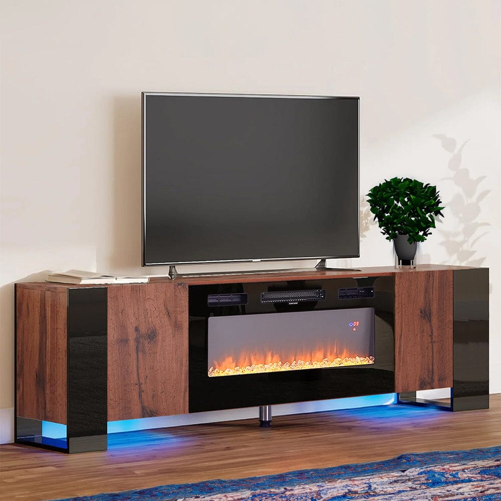 70inch W Modern LED TV Stand with 12 Colour Electric Fireplace - House Comfort
