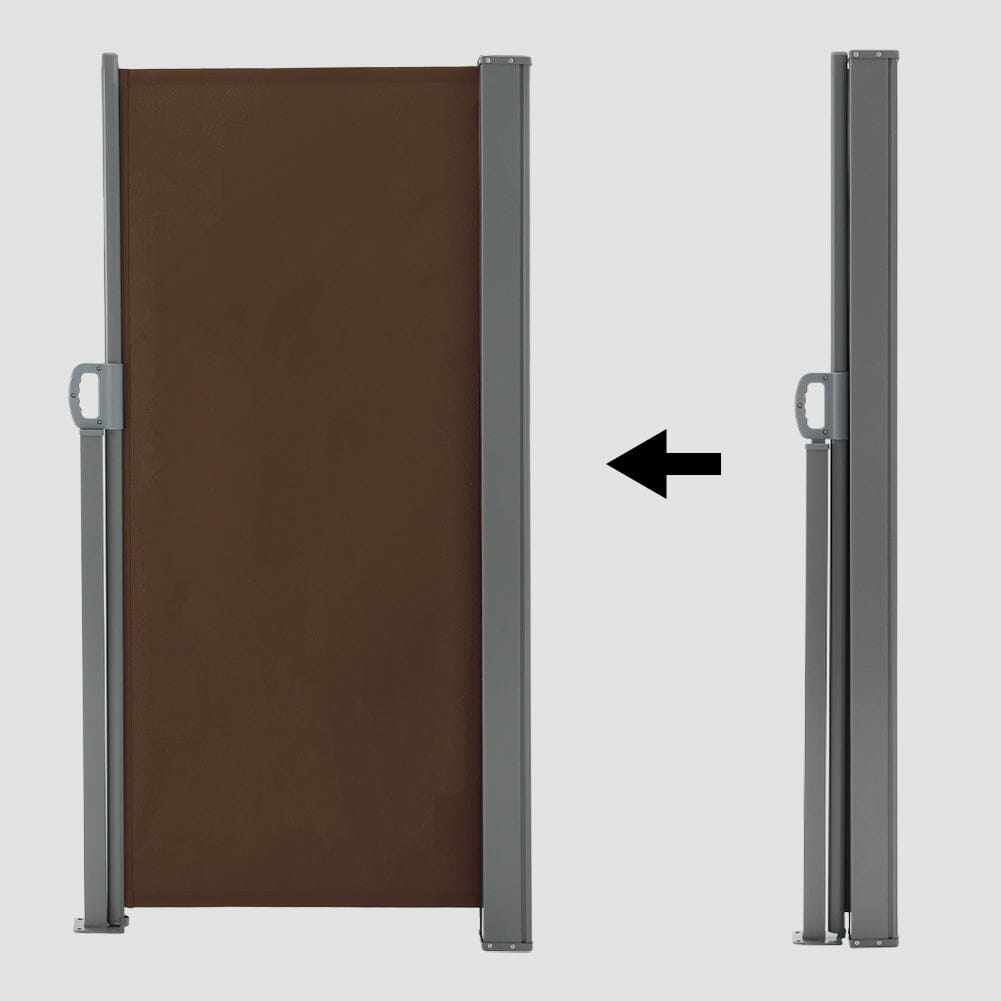 9ft Awning Outdoor Retractable Privacy Side Awning (Grey/Brown) - House Comfort