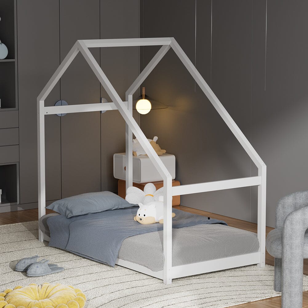 167 cm White Pine Wood House Frame Toddler Floor Bed Velora Boutique