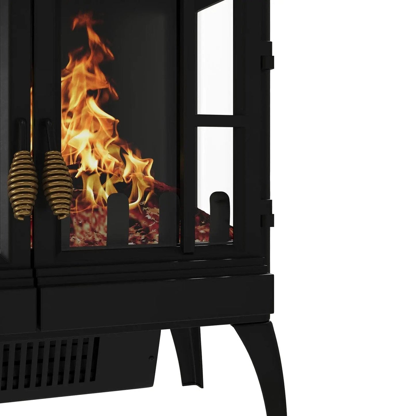 Black Freestanding Electric Fireplace Heater with Adjustable Flame Brightness - House Comfort