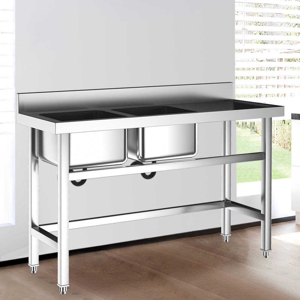 Commercial Kitchen Sink 2 Compartment Stainless Steel with Left Drainboard - House Comfort
