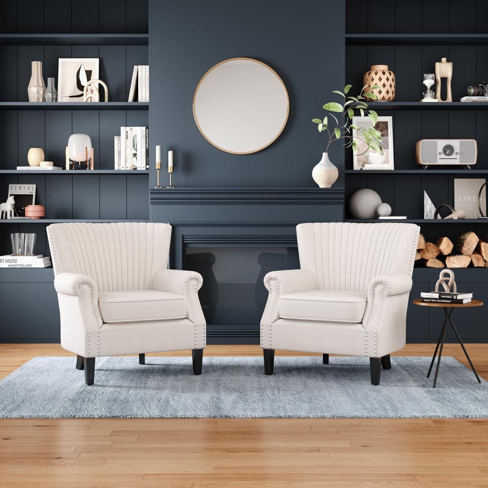 Deep Cushioned Armchair Channel Accent Chair with Nailhead Trim - House Comfort