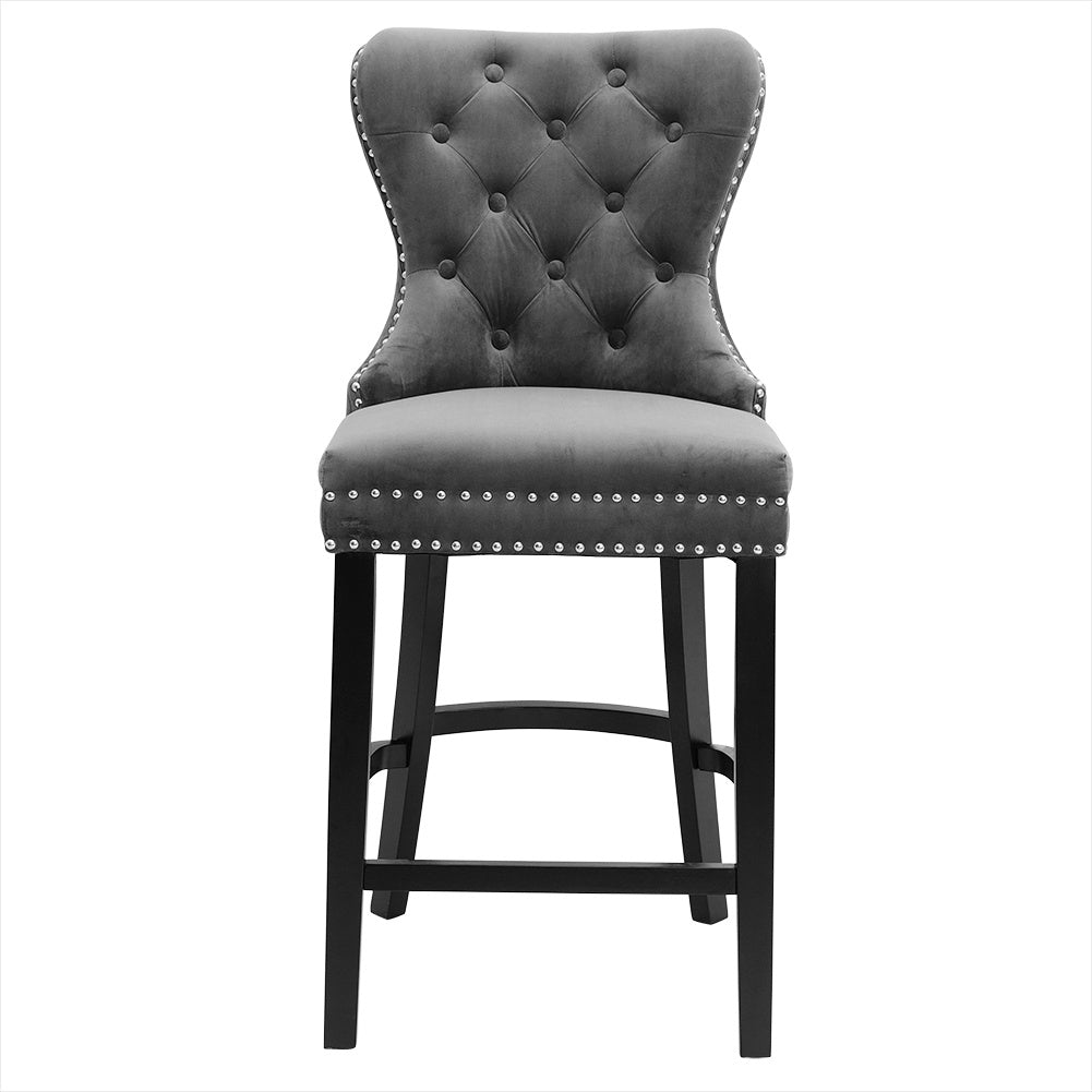 Dining Bar Chairs Wooden Velvet Buttoned Bar Stool - House Comfort
