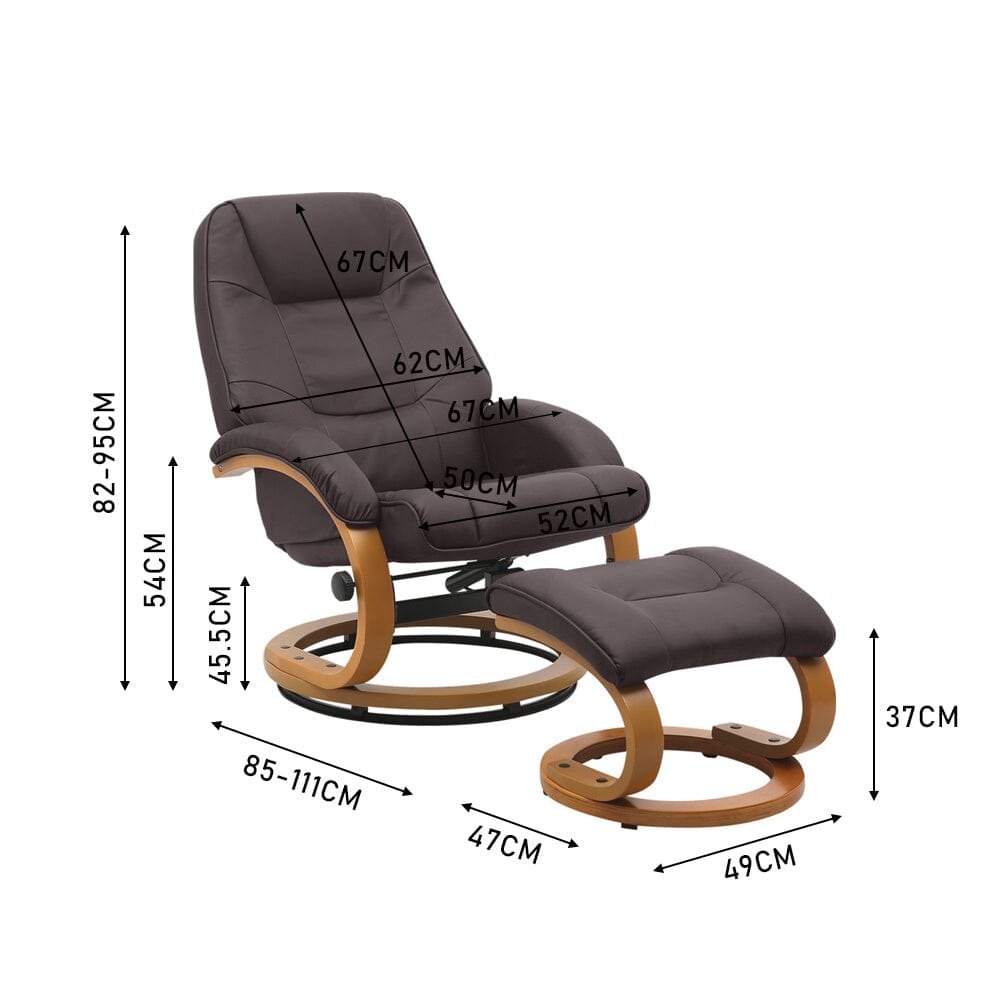 Leather Recliner Armchair with Footstool PU High Back - House Comfort