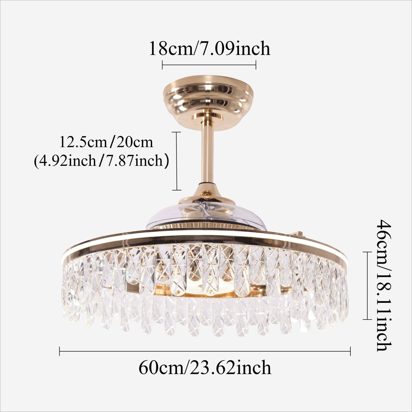 Lightsin 60cm Modern Gold Crystal Ceiling Fan with Light - House Comfort