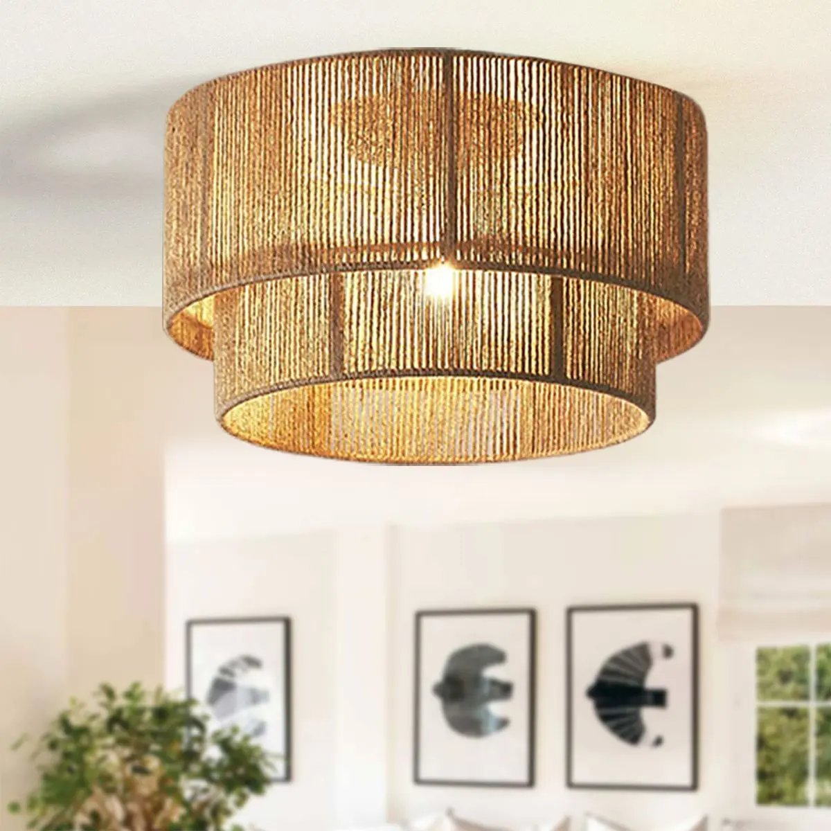 Lightsin Double Tier Hemp Rope Led Pendant Light - House Comfort