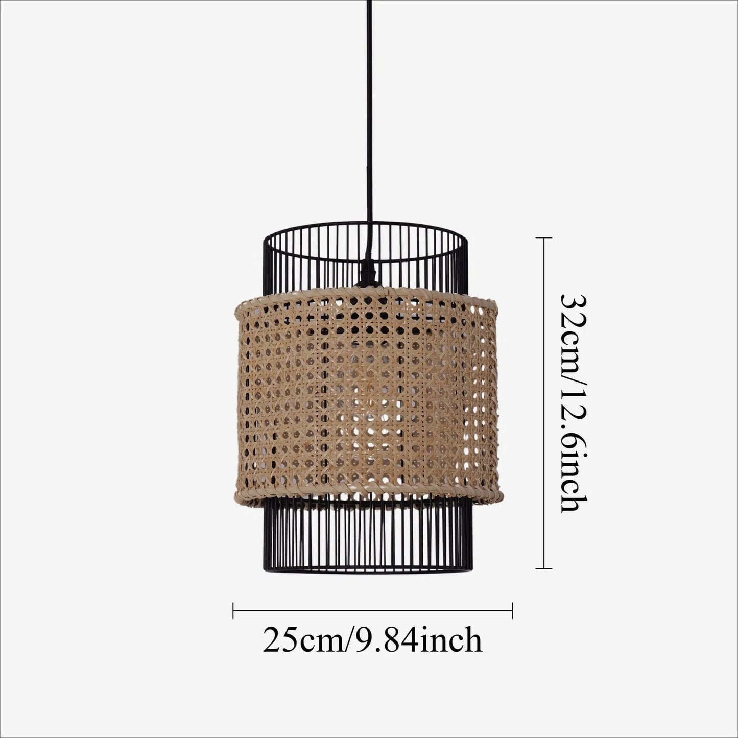 Lightsin Elegant Black Frame with Handwoven Rattan Pendant Light - House Comfort