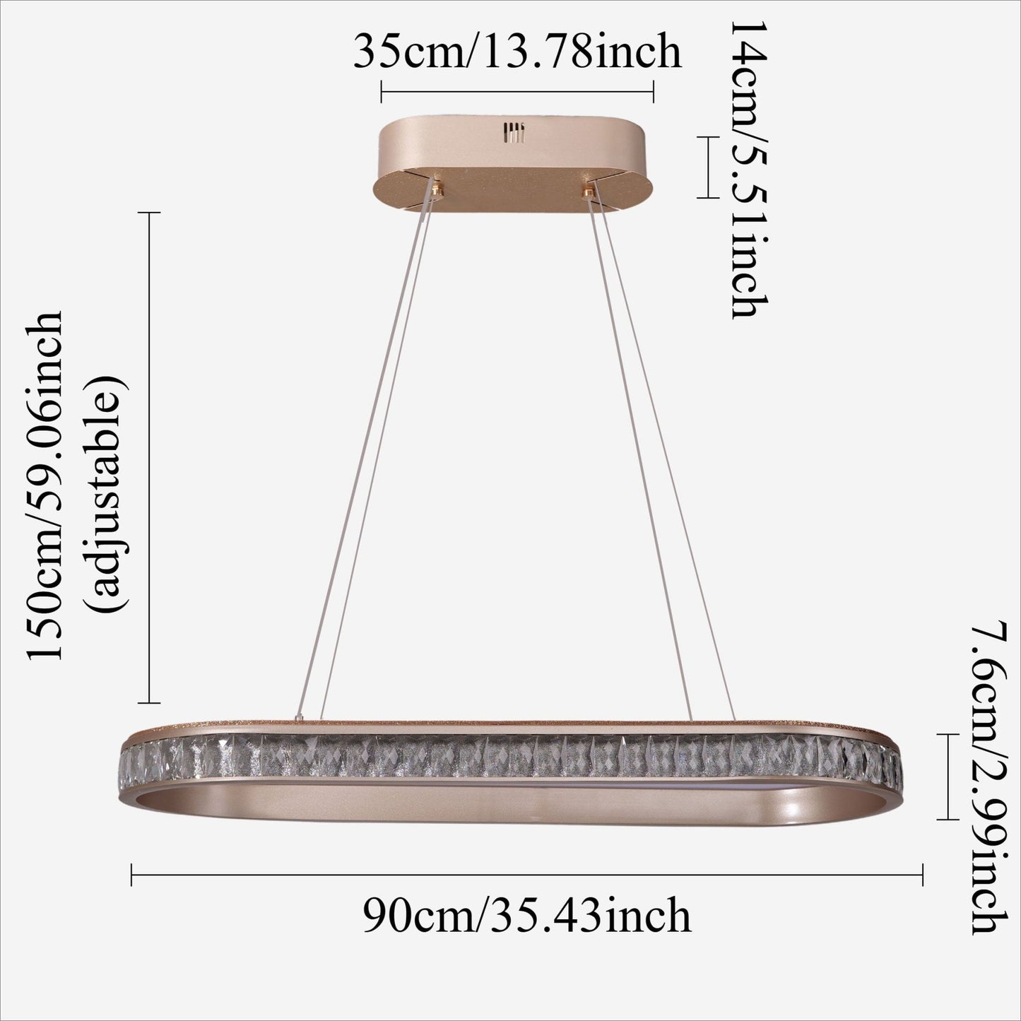 Lightsin Elegant Champagne Gold Oval Pendant Light with Crystal Accents - House Comfort