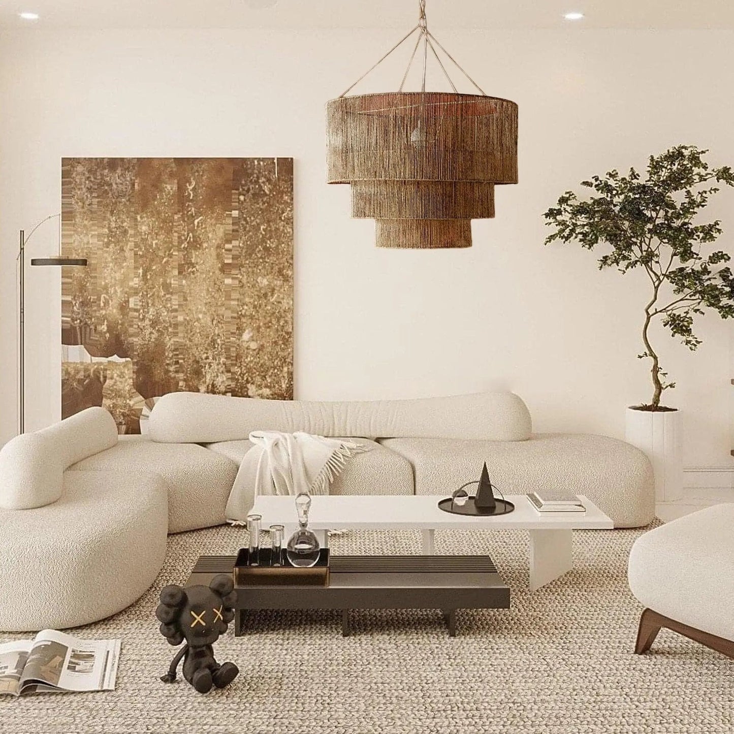 Lightsin Handcrafted Large 3 - Tier Hemp Rope Pendant Light - House Comfort