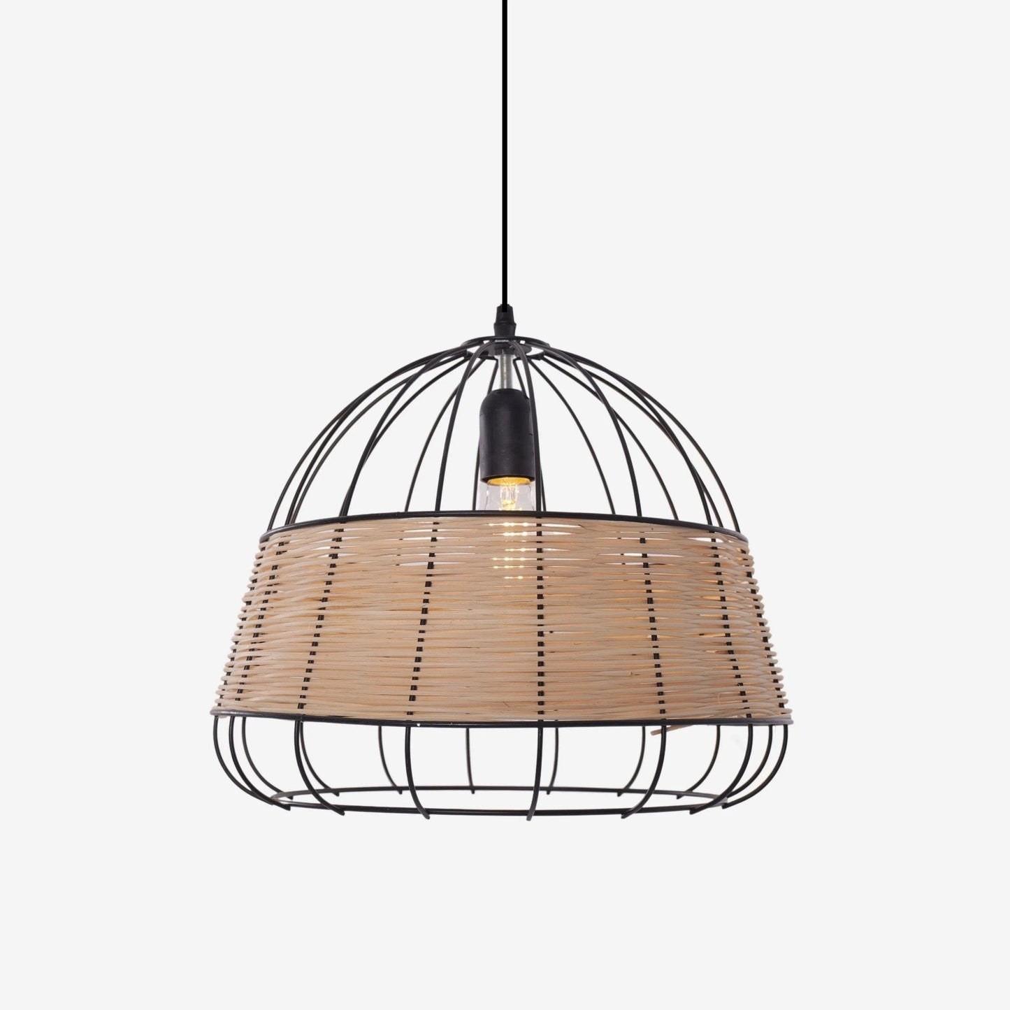 Lightsin Handcrafted Rattan Pendant Light with Iron Frame for Home Decor - House Comfort