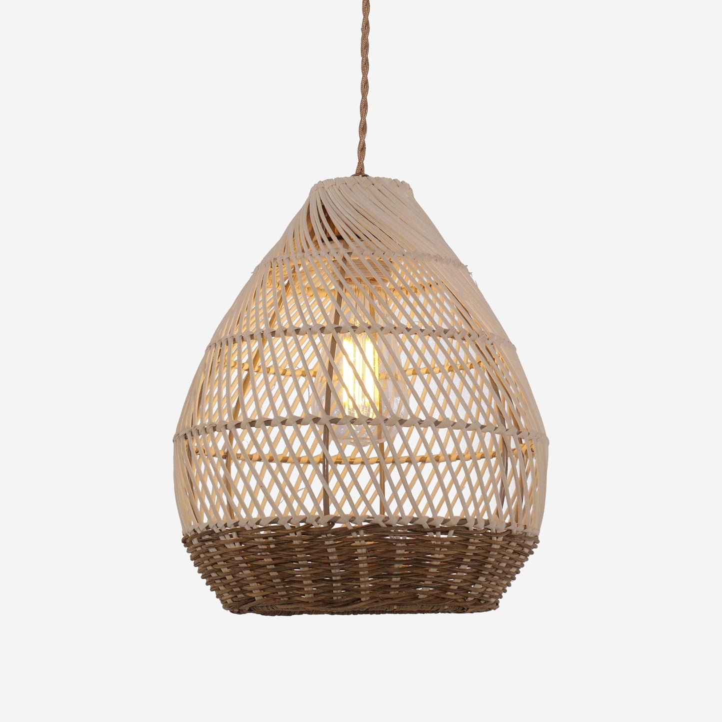 Lightsin Handwoven Boho Teardrop Design Rattan Iron Pendant Light - House Comfort