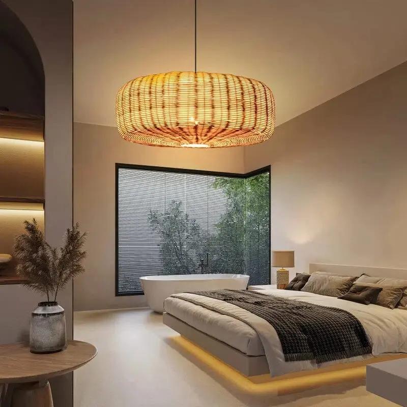 Lightsin Handwoven Rattan Hanging Lamp Rustic Style Pendant Light Fixture - House Comfort