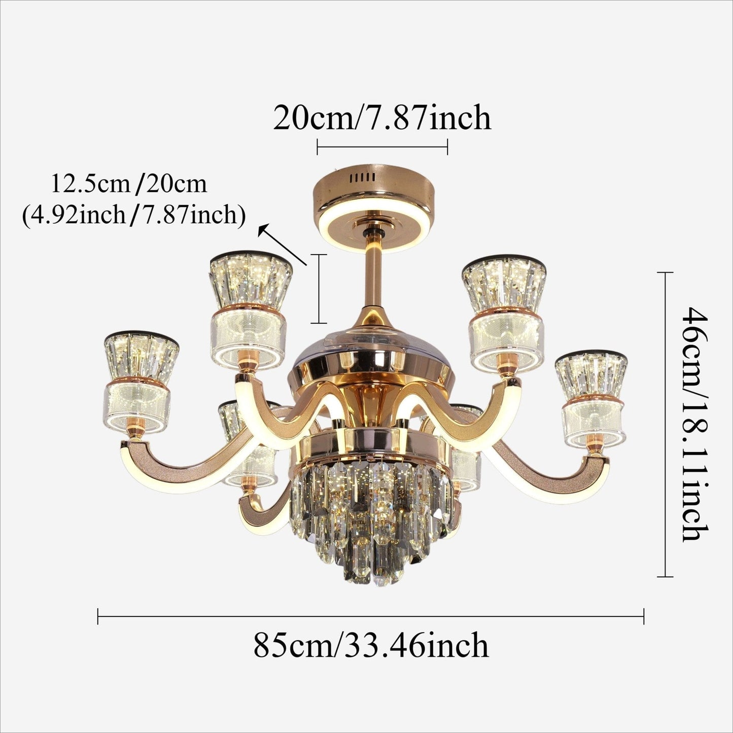 Lightsin Luxurious Palace Crystal Ceiling Fan with LED Color Changing Light - House Comfort