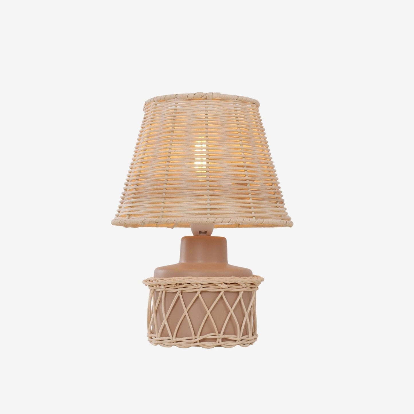 Lightsin Natural Rattan Table Lamp with Pink Wood Base for Bedroom and Living Room - House Comfort