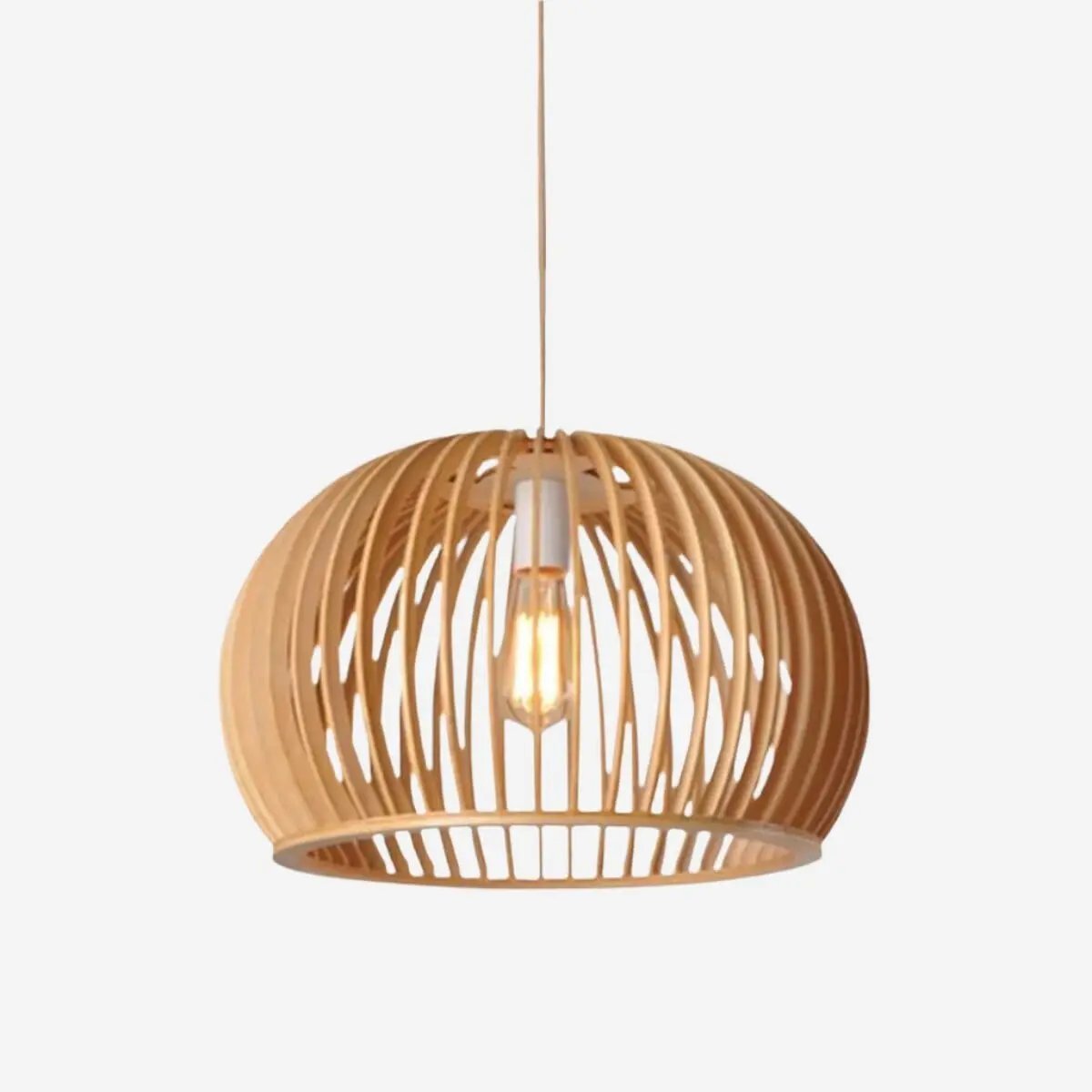 Lightsin Natural Wood Pumpkin Pendant Light Eco Friendly Rustic Hanging Lamp for Home Decor - House Comfort