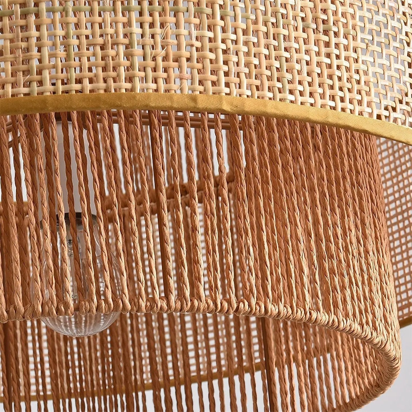 Lightsin Natural Woven Rattan and Hemp Rope Rustic Pendant Light Fixture - House Comfort