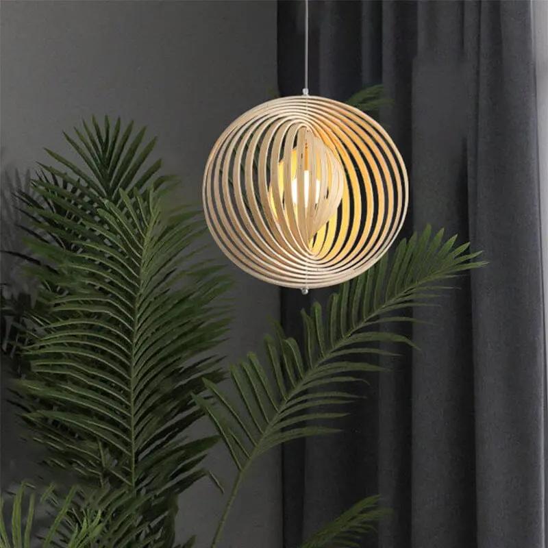 Lightsin Rotating Circular Moon Wooden LED Pendant Light - House Comfort