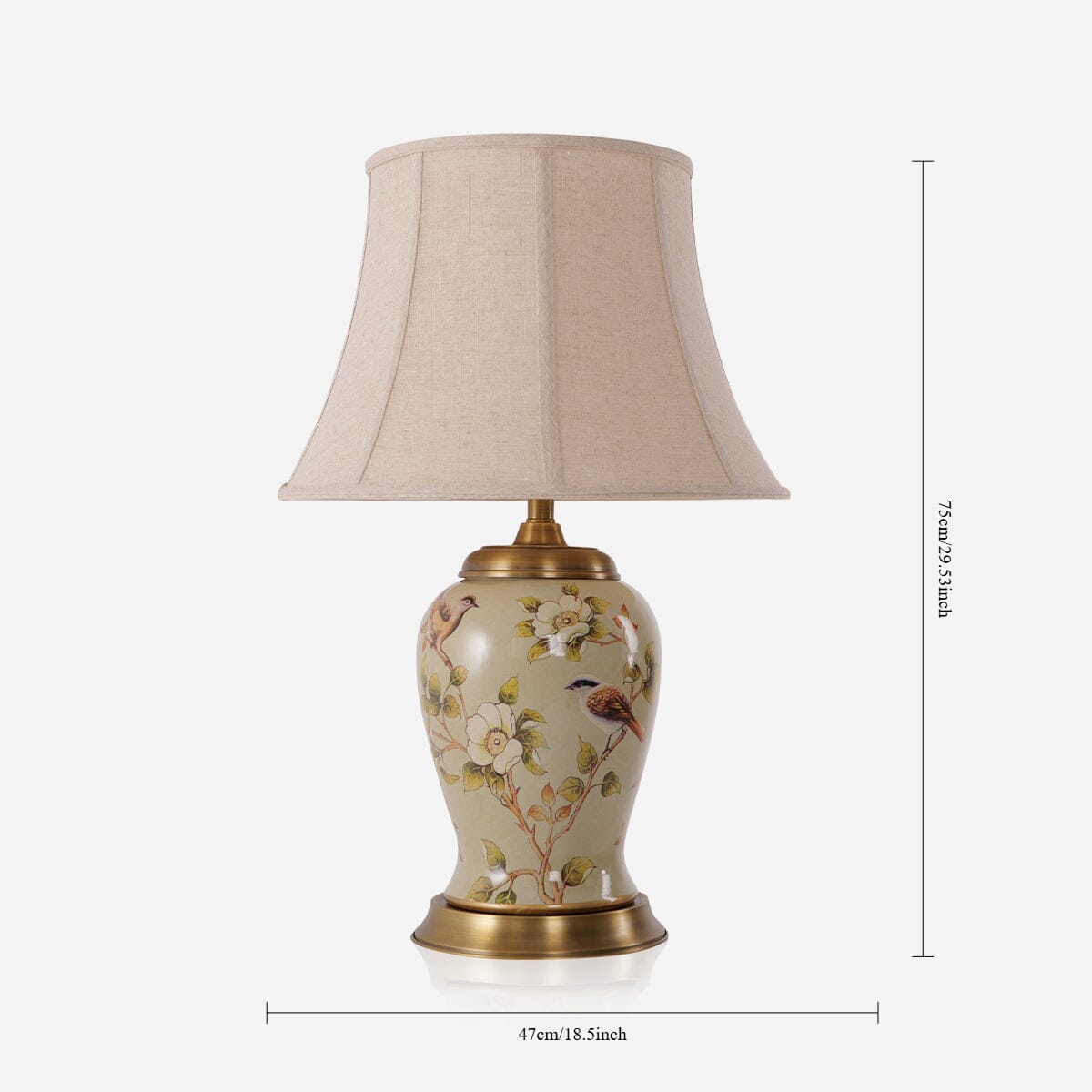 Lightsin Vintage Camellia Ceramic Table Lamp with Copper Base and Fabric Shade - House Comfort