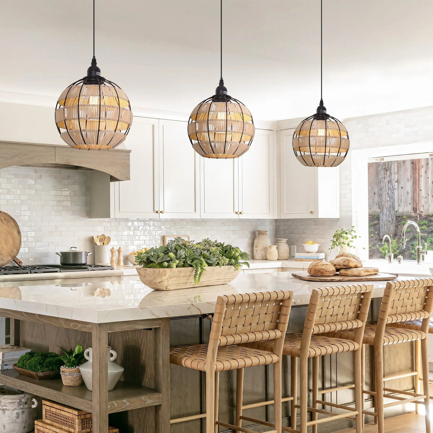 Lightsin Woven Sphere Pendant Light for Cozy Natural Elegance - House Comfort