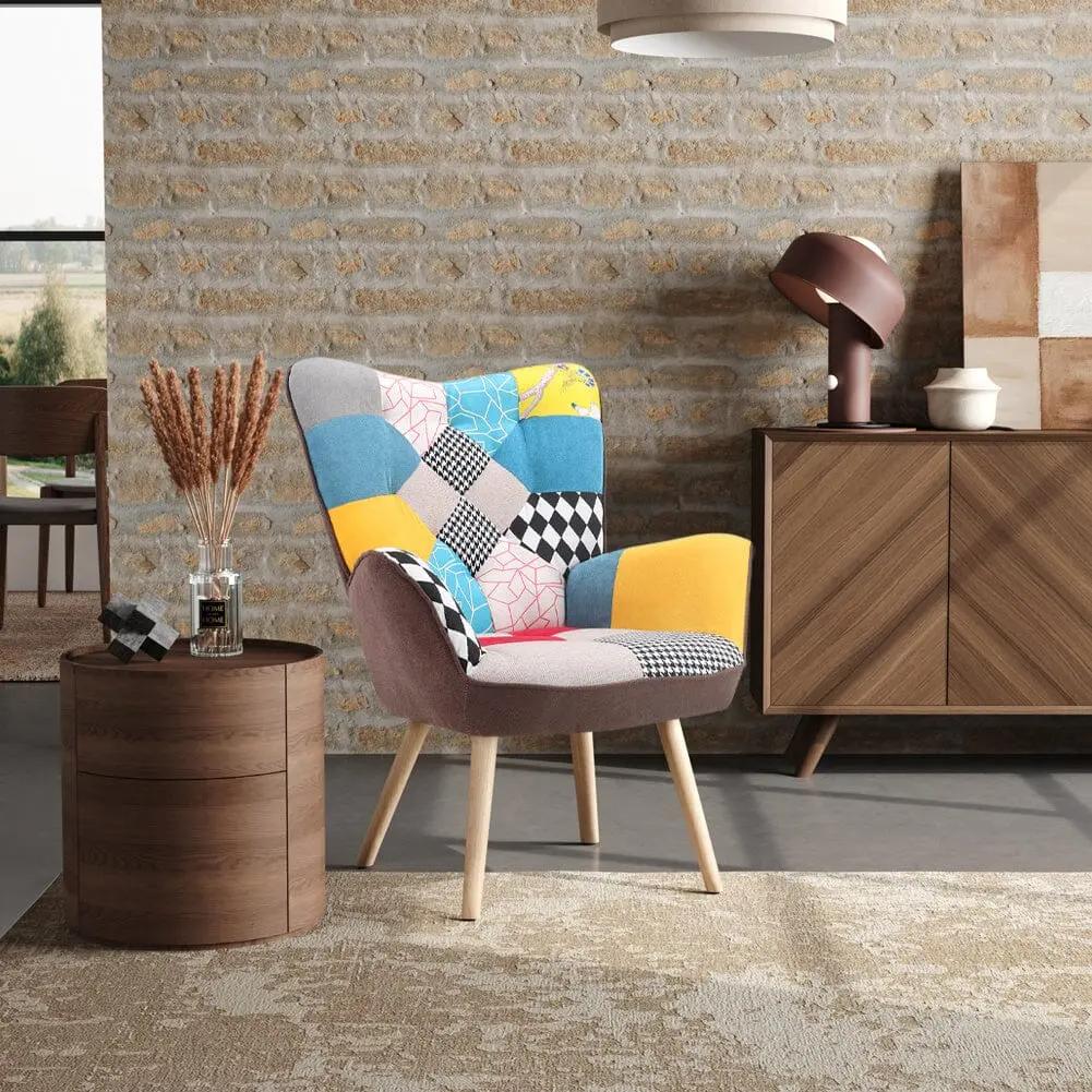 Linen Upholstered Accent Chair with Wood Legs - House Comfort