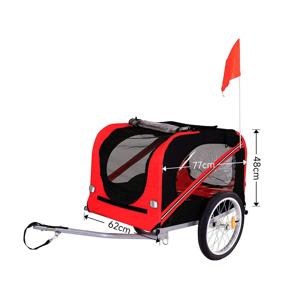 Red Waterproof Pet Trailer with Adjustable Handle and Reflective Safety Panels - House Comfort