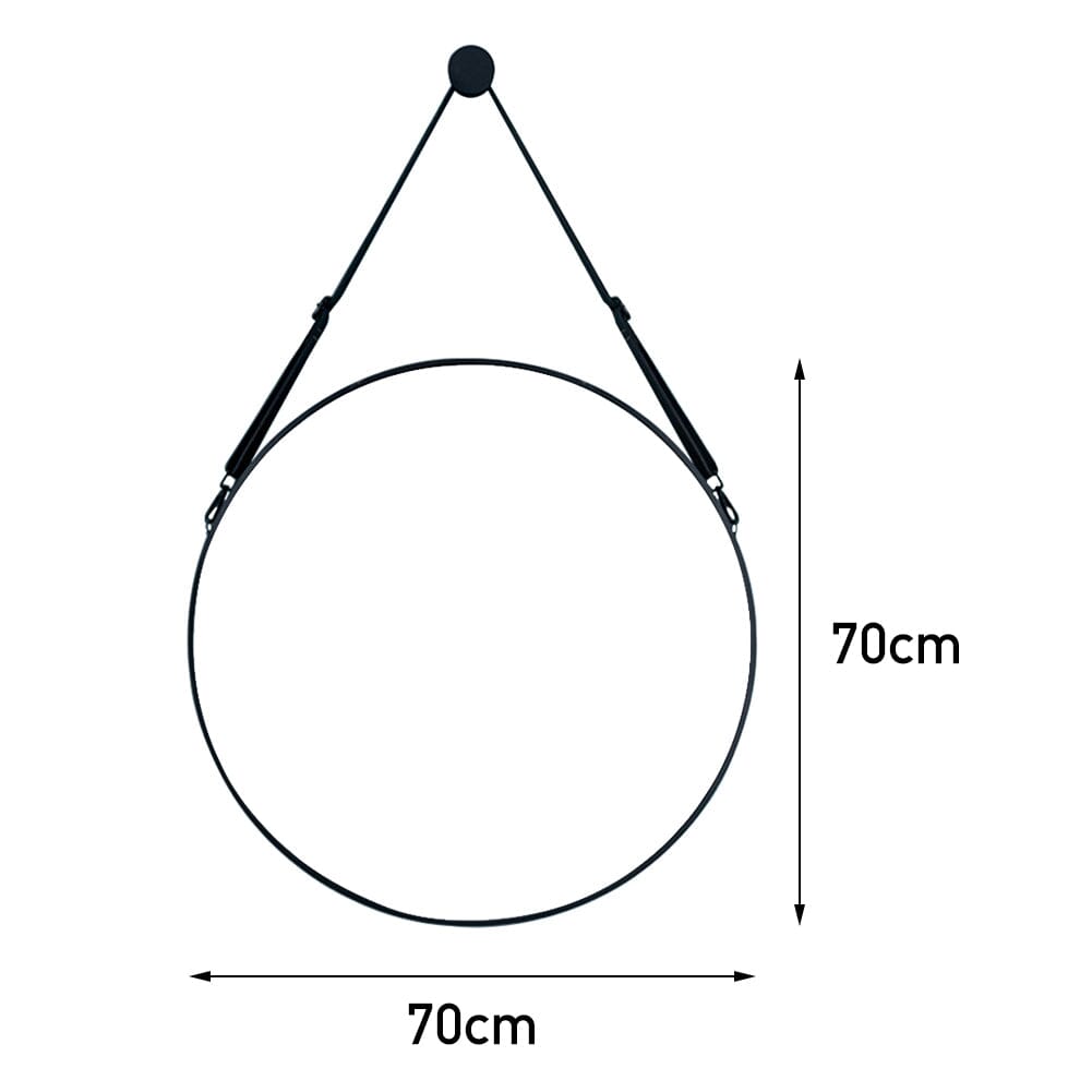 Retro Round Hanging Mirror with Adjustable Leather Strap - House Comfort