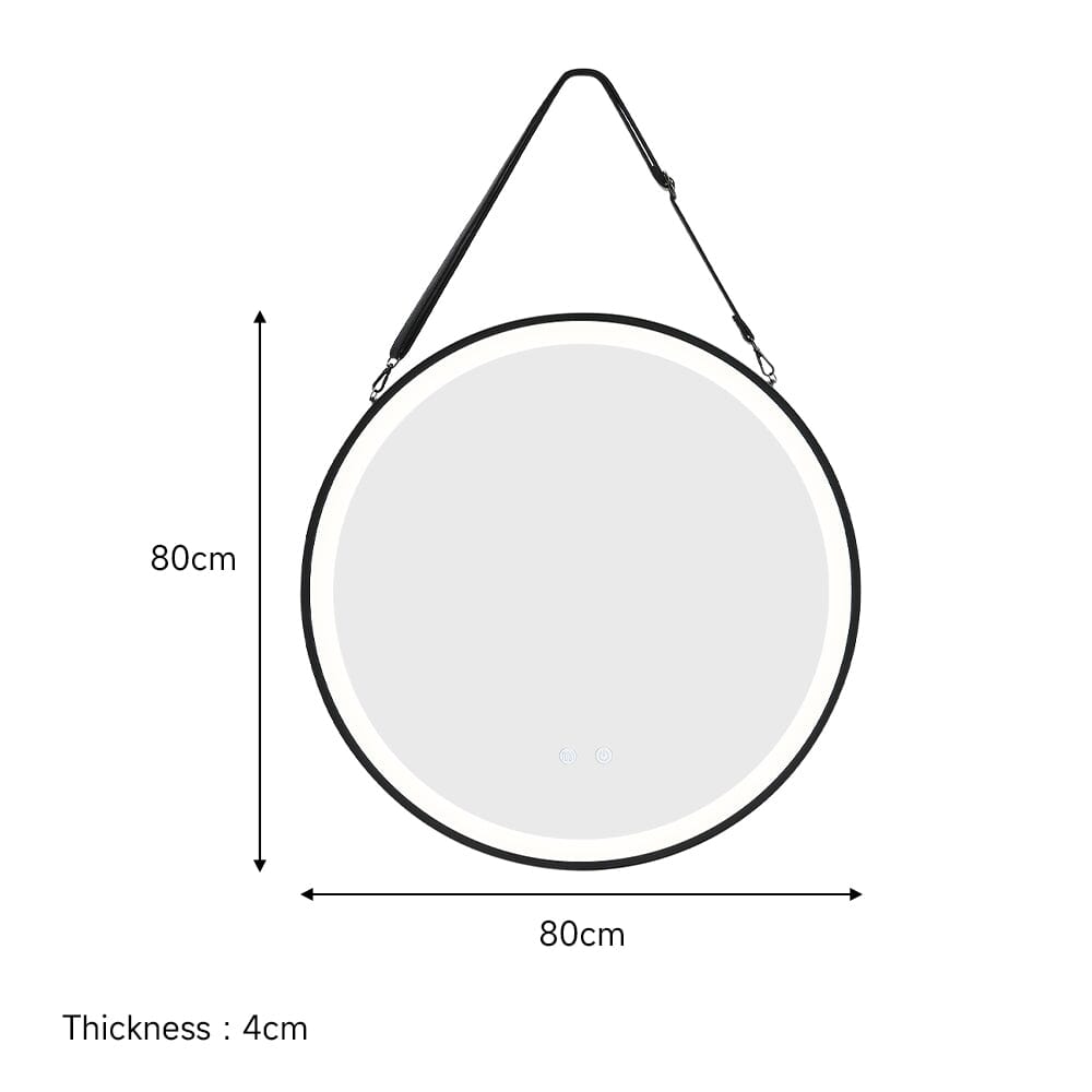 Round Metal LED Mirror with Hanging Strap - House Comfort