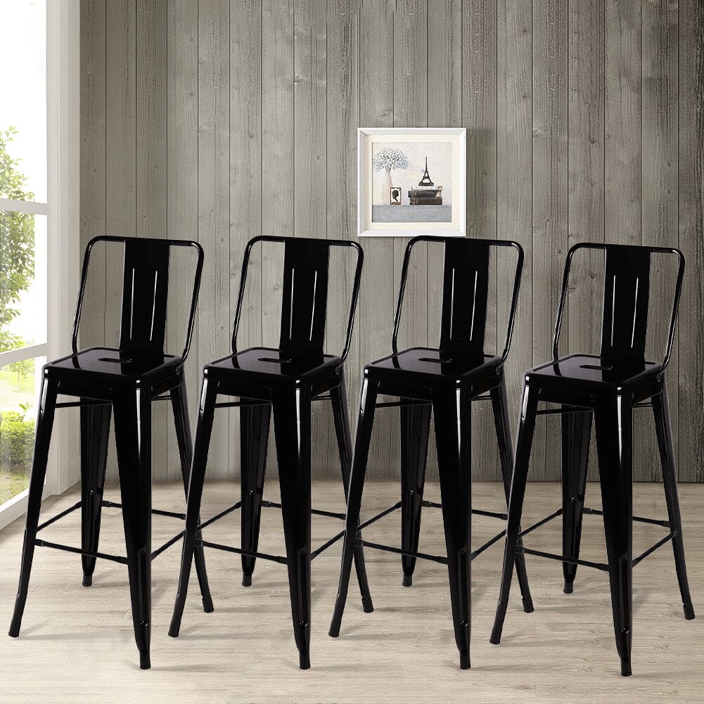 Set of 4 Metal Bar Stool Industrial Style High Chair - House Comfort