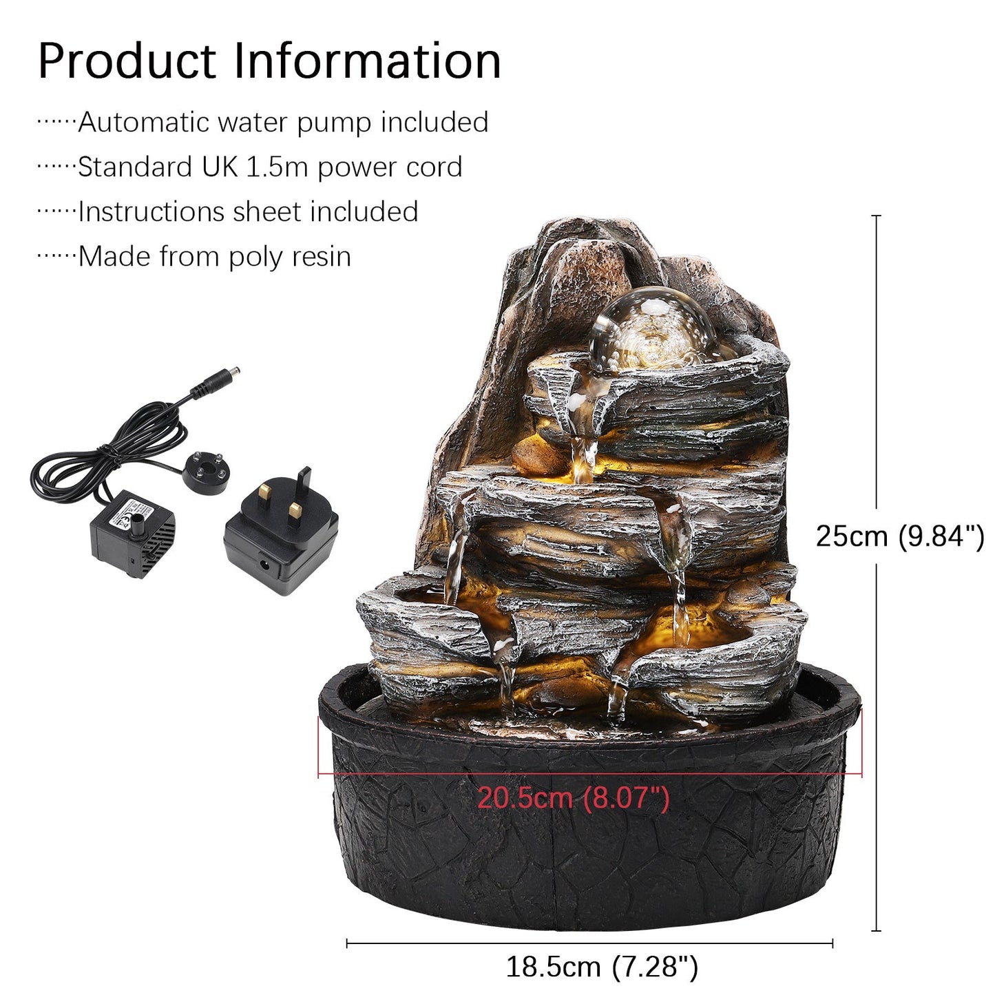 Tiered Rock Cascading Tabletop Water Fountain with LED Crystal Ball - House Comfort