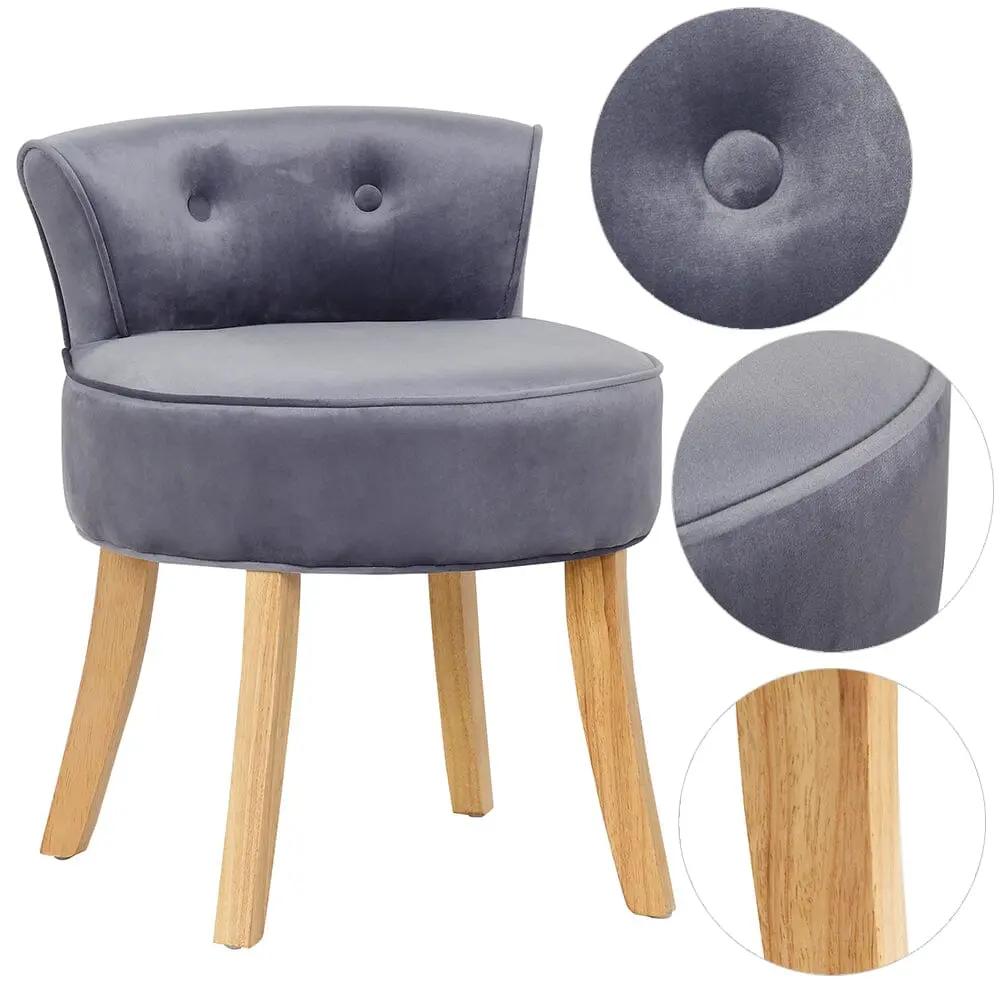 Upholstered Velvet Vanity Dressing Table Stool with Low Backrest - House Comfort