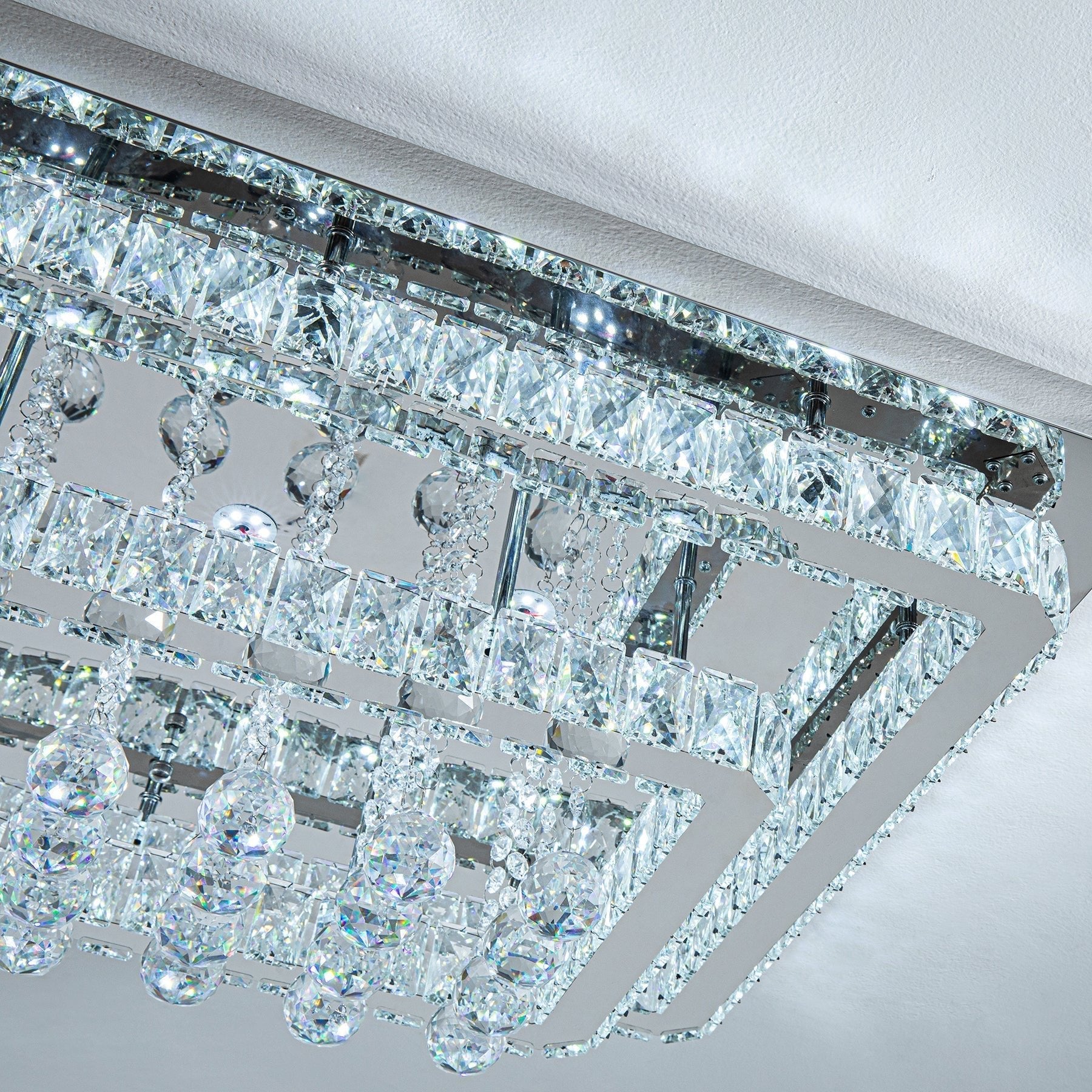 100W Wide Square Tiered Crystal LED Ceiling Light 80cm - House Comfort